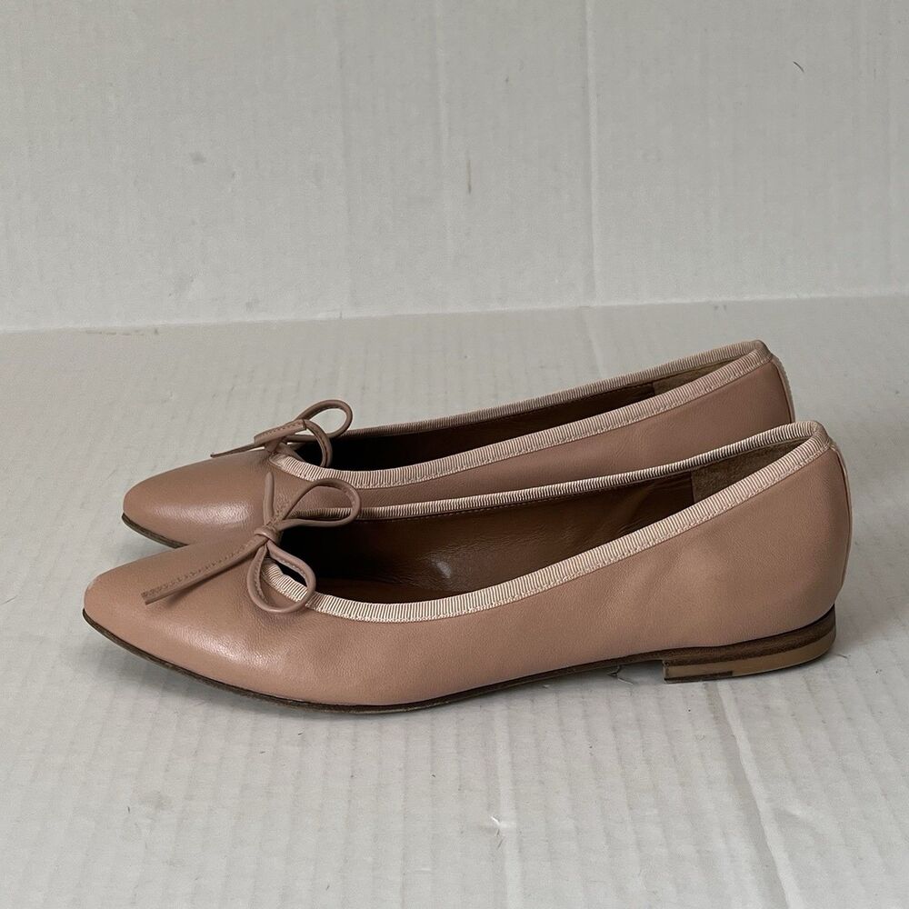 Margaux The Pointe Nude Leather Pointed Toe Ballet Flats Bow Preppy EU 36.5 US 6 - Picture 3 of 16